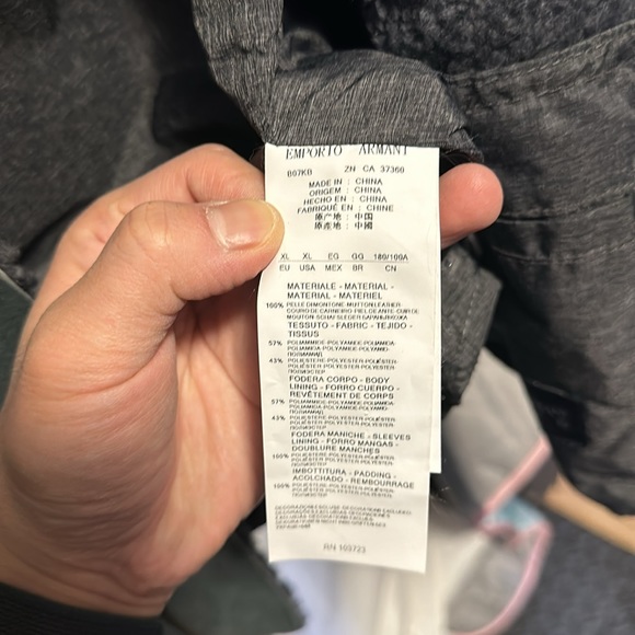 Emporio Armani Genuine Mutton Leather w/ Fabric Mix Bomber Jacket - Picture 8 of 9